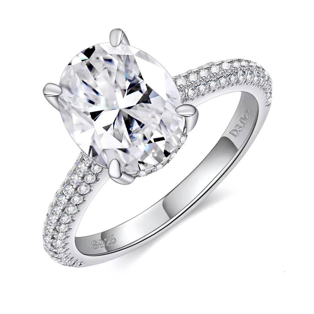 Best-Selling Hidden Halo 3 Ct Oval Moissanite Ring S925 Sterling Silver Full Pave Engagement Ring for Women Factory Direct