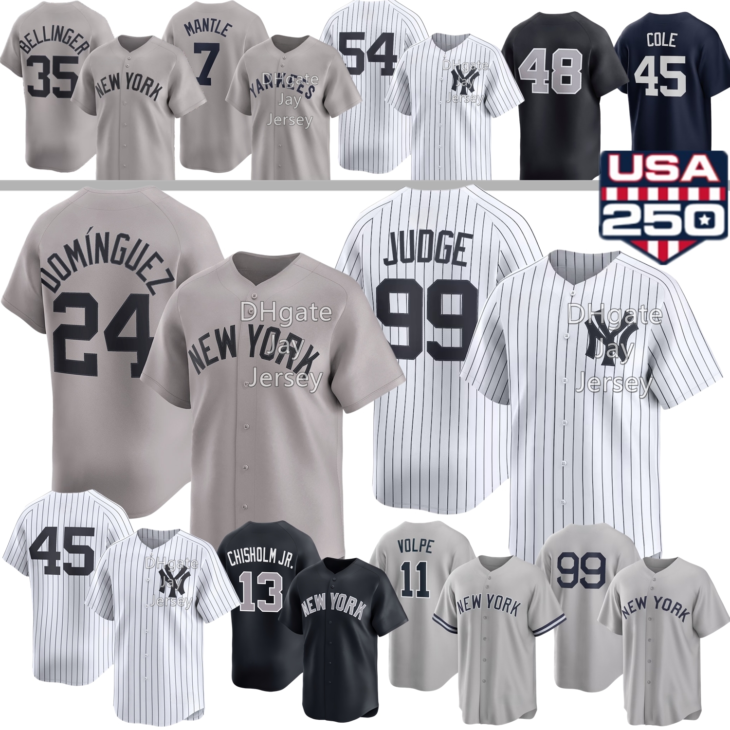 NY YankeesS Baseball Jersey Aaron Judge Jasson Dominguez Gerrit Cole Anthony Volpe Max Fried Derek Jeter Goldschmidt Chisholm Jr. Mantle Ruth Bellinger Doval Custom