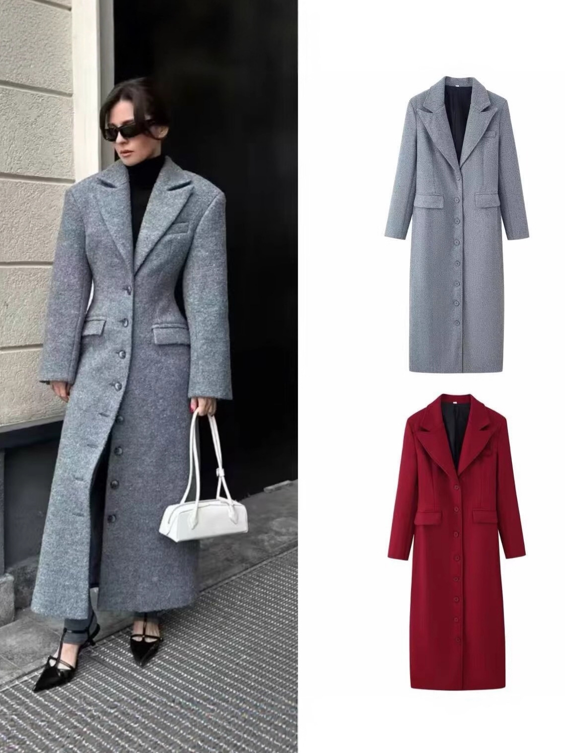 Chic Waist Up Wool Blends Long Jacket Women Lapel Full Sleeves Single Breasted Outerwear 2025 Spring Lady High Streetwear Coats 250903