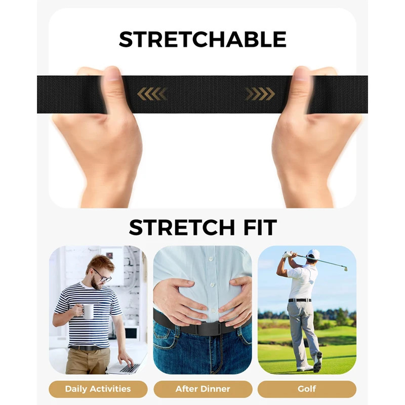 Mens Black Canvas Tactical Belt with Automatic Buckle Metal Stretch Durable Casual Outdoor Training And Hunting Pants Belt 260403
