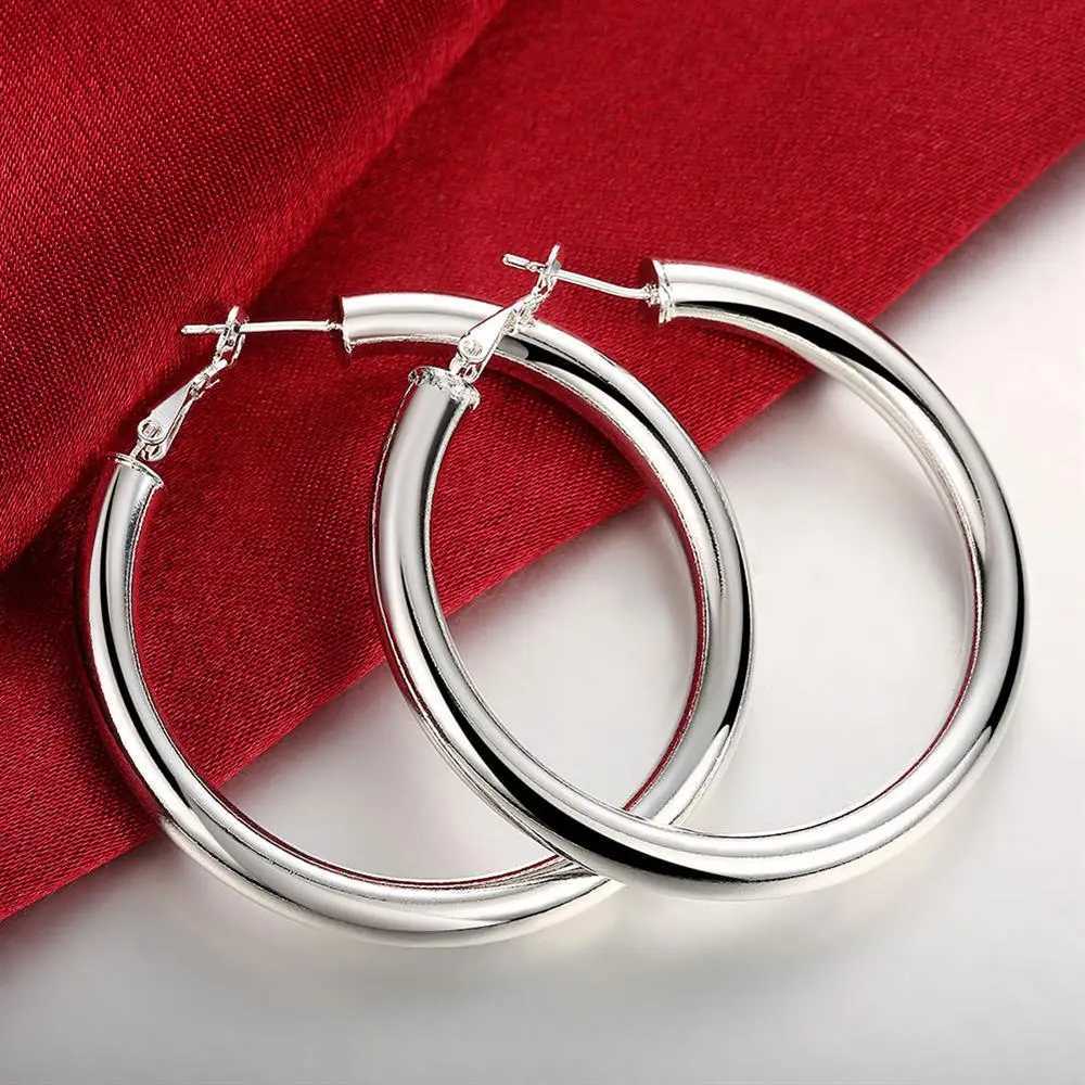 925 Sterling Silver Smooth 50MM Big Circle Hoop Earrings For Women Wedding Engagement Party Fashion Jewelry Christmas Gifts H260403