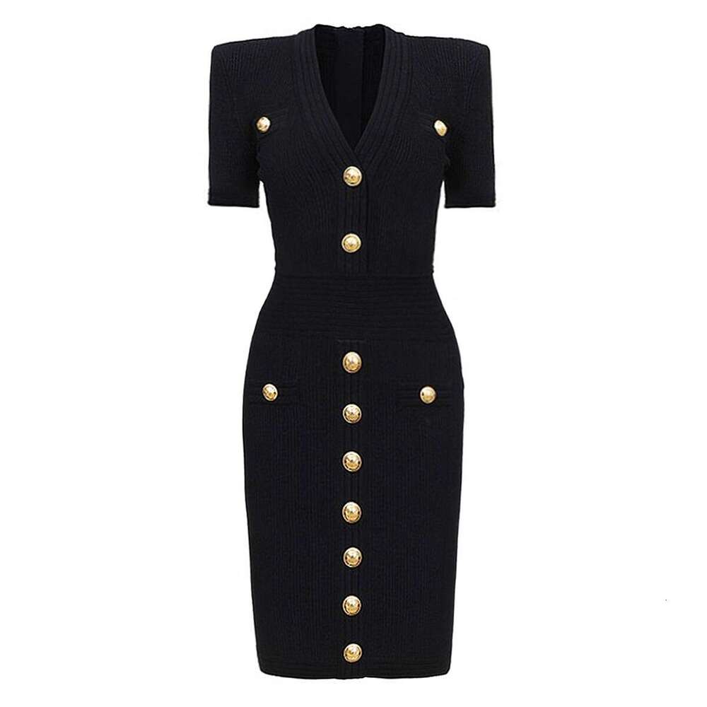 k30 Summer new designer high-quality elongated knitted V-neck slim fit women's short sleeved dress