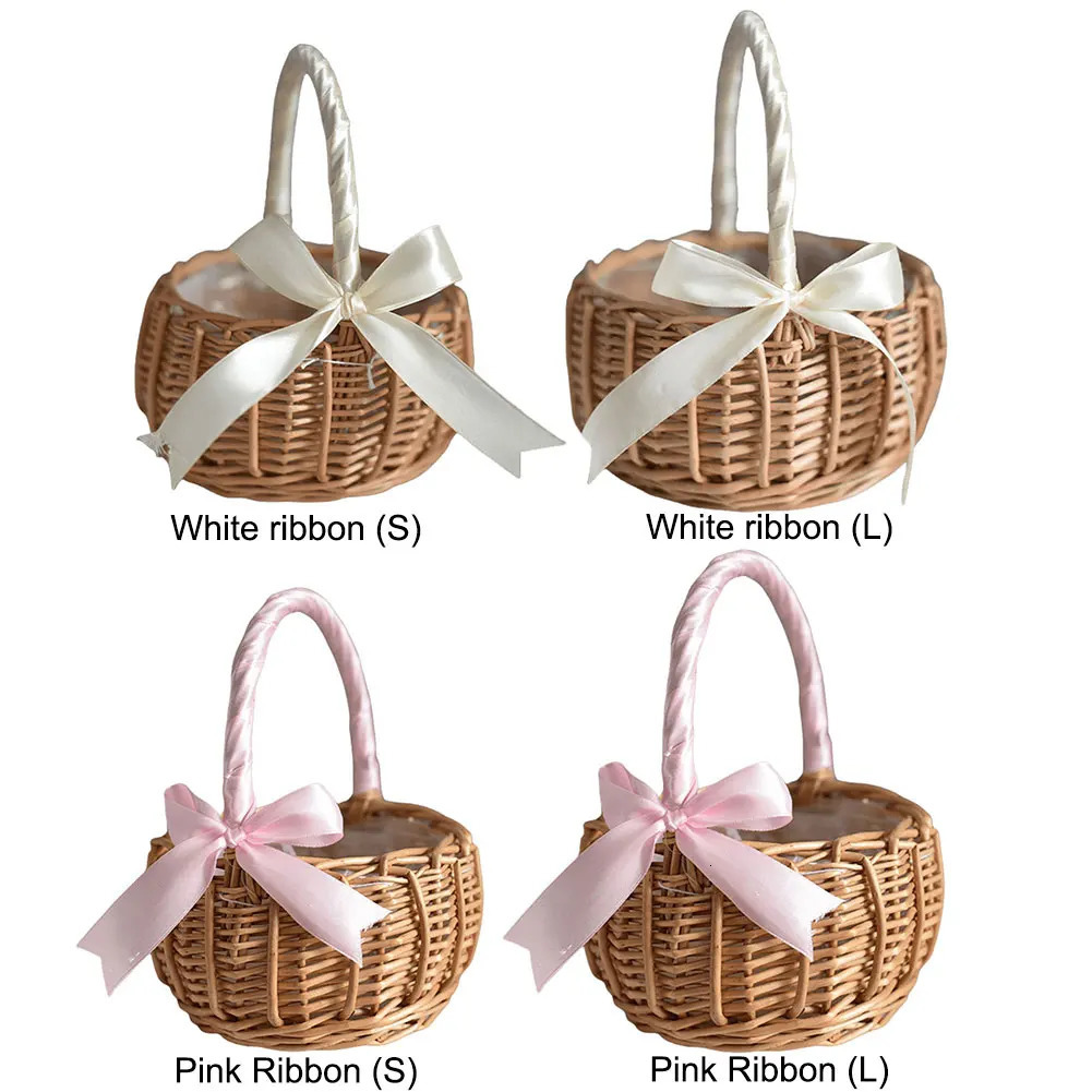 Wicker Rattan Flower Basket with Handle Candy Storage Woven for Wedding Party Decor 260403BJ - view 7