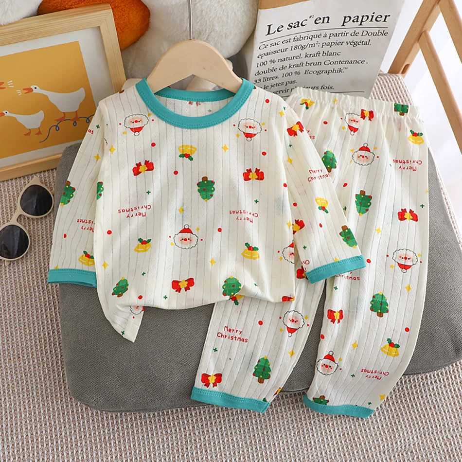 Summer Kids Cotton Pajama Sets Long Sleeve Pants Suitable Baby Gentle Nighttime Comfortable Sleepwear in Air Conditioned Rooms H260403