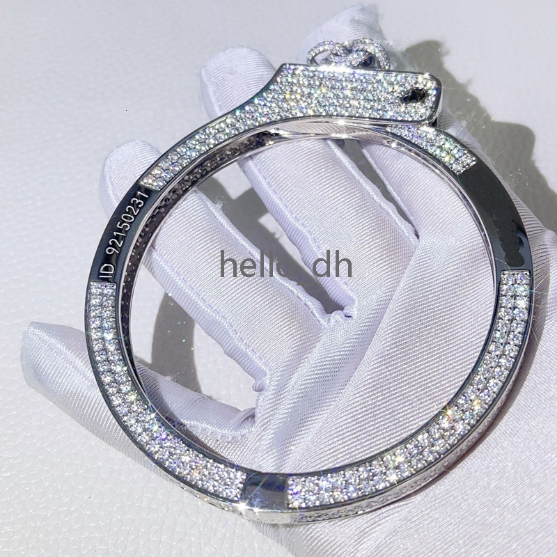 Shining Jewelry 10K Solid White Gold Iced Out Moissanite Diamond Handcuff Bracelet