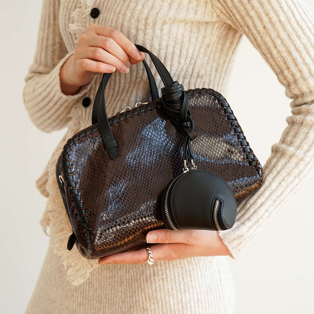 2026 New Women Snake Print Square First Layer Cowhide Leather, Crossbody Shoulder Handbag, Fashion Bowling Bag, High Quality SENYY