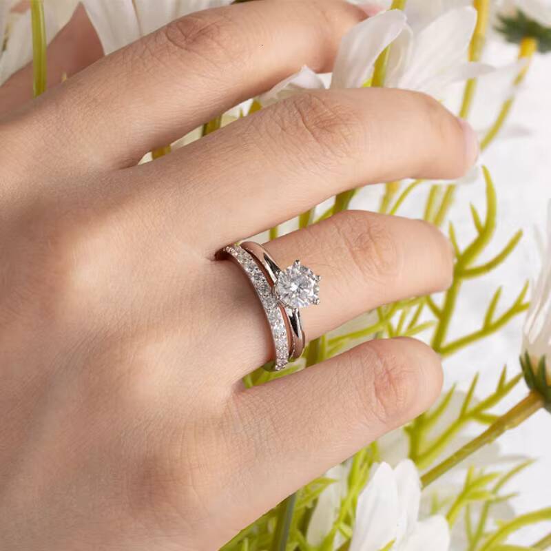 Half Eternity Moissanite Band S925 Silver 18K Gold Plated Stackable Minimalist Ring for Women Factory Wholesale