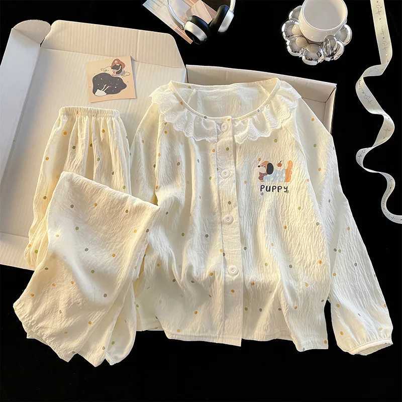 Kawaii Capybara Cartoon Children Pajamas Girls Fashion 2026 Spring Princess Lace Long Sleeves Pants Cotton Student Home Clothes H260403