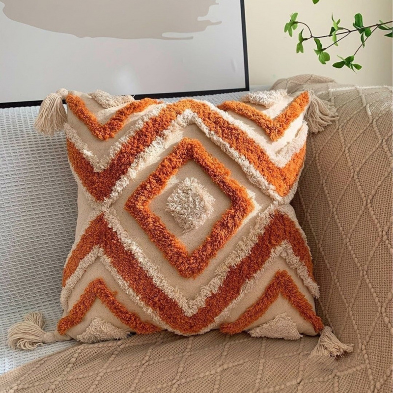 Pillow Case The Living Room Sofa And Bedroom Feature Symmetrical Geometric Strip Pillowcases With Bohemian Style Circular Velvet Technology