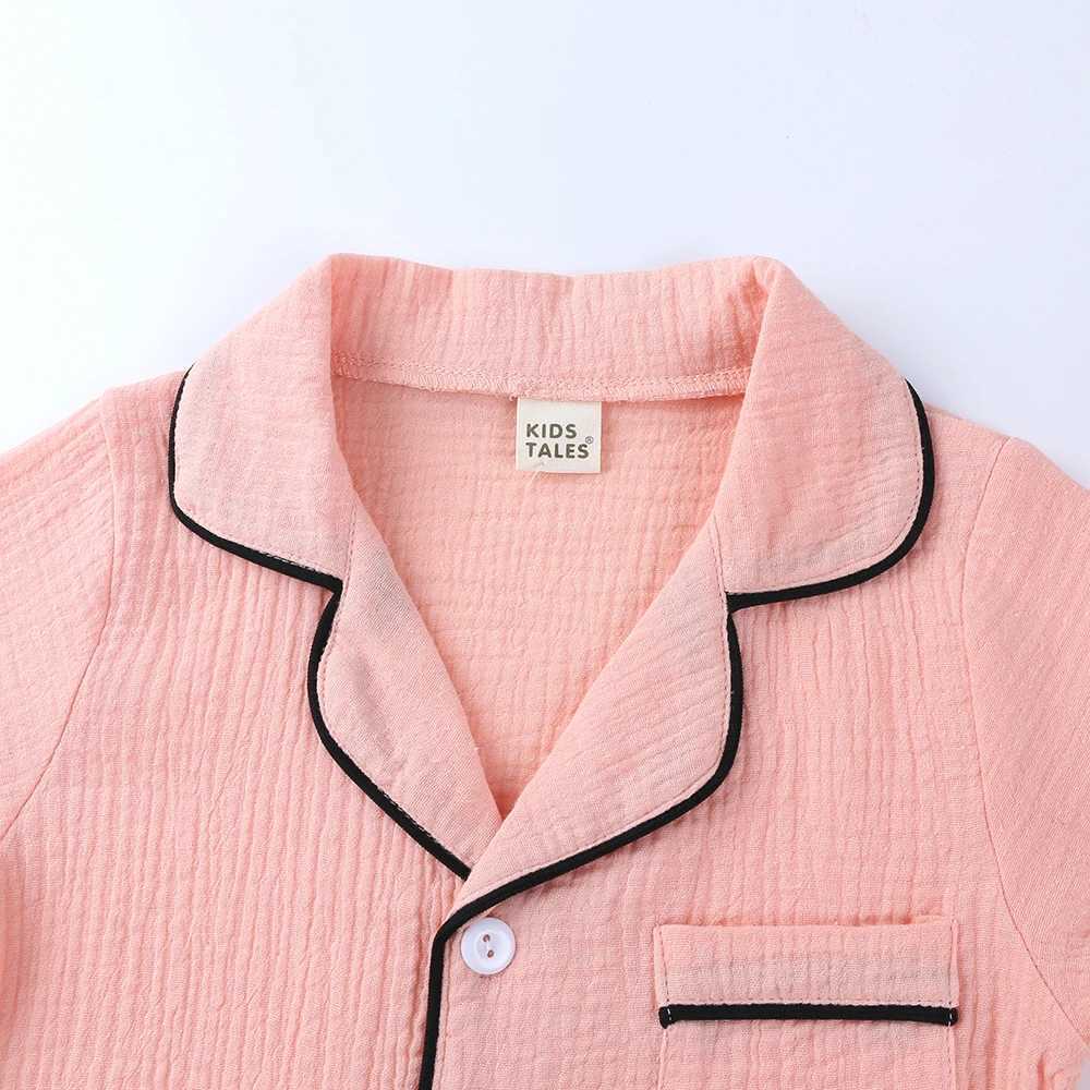 Summer Children Pajamas Suit Cotton Linen Kids Soild Pajamas Set Boys Homewear Pure Girls Short Sleeve 2pcs Pyjamas Set Cute H260403