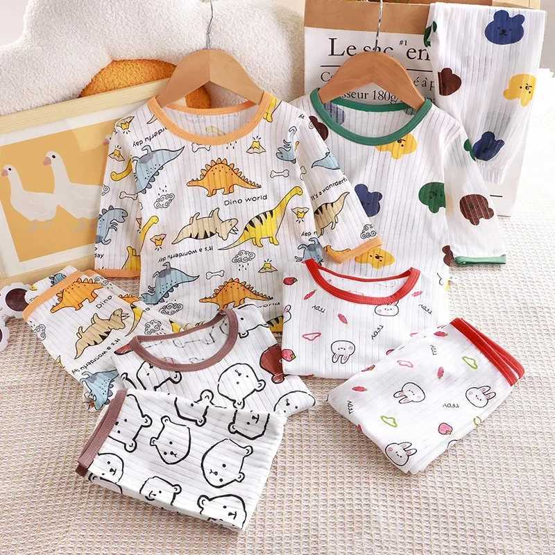 2024 New Childrens Pure Cotton Home Clothes Set Boys Girls Three-quarter Sleeve Pajamas Thin Air-conditioned Clothes H260403