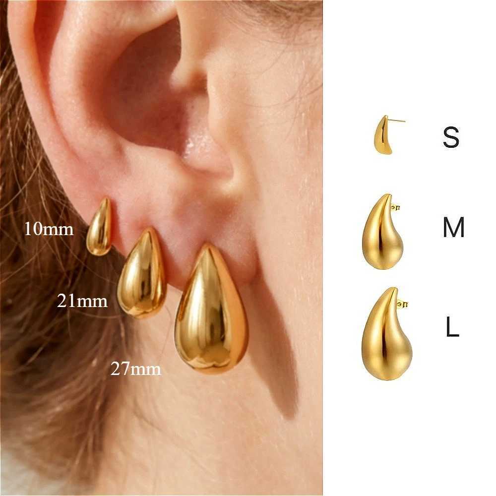 10-31mm Stainless Steel Vintage Chunky Water Drop Earrings For Women Gold Plated Thick Earring Statement Wedding Jewelry Gifts H260403