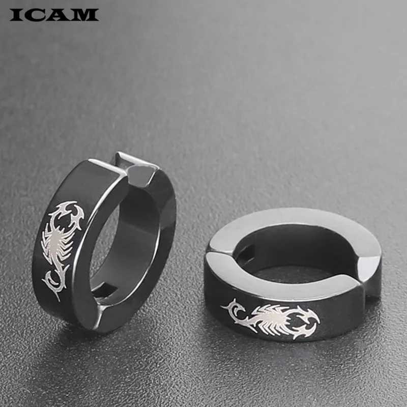 ICAM 2018 New 1Pair Cool Punk Mens Stainless Steel Punk Earring no Piercing Round Stud Earings Men Fashion Jewelry Ear Studs H260403