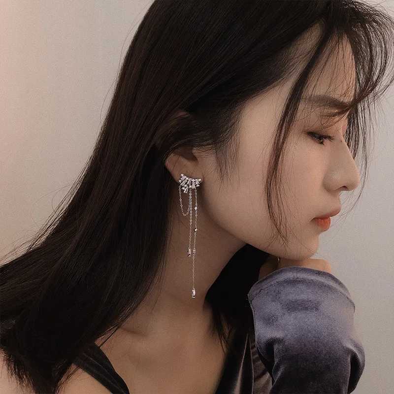 HI MAN 925 Sterling Silver Korean Exquisite Transparent Zircon Tassel Stud Earrings Women Fashion Engagement Jewelry H260403