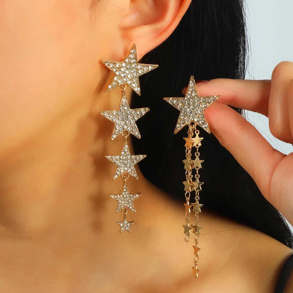 Vintage Long Star Dangle Earrings for Women Trendy Metal Golden Silver Color Punk Statement Dangle Earrings Party Jewelry H260403