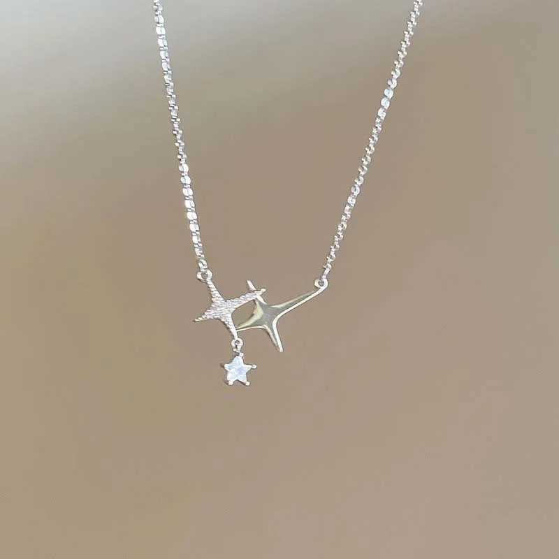 Fashion Sliver Color Four-Pointed Star Pendant Necklaces for Women Egirl Simple Crystal Star Clavicle Chain Necklace Jewelry Y2K H260403