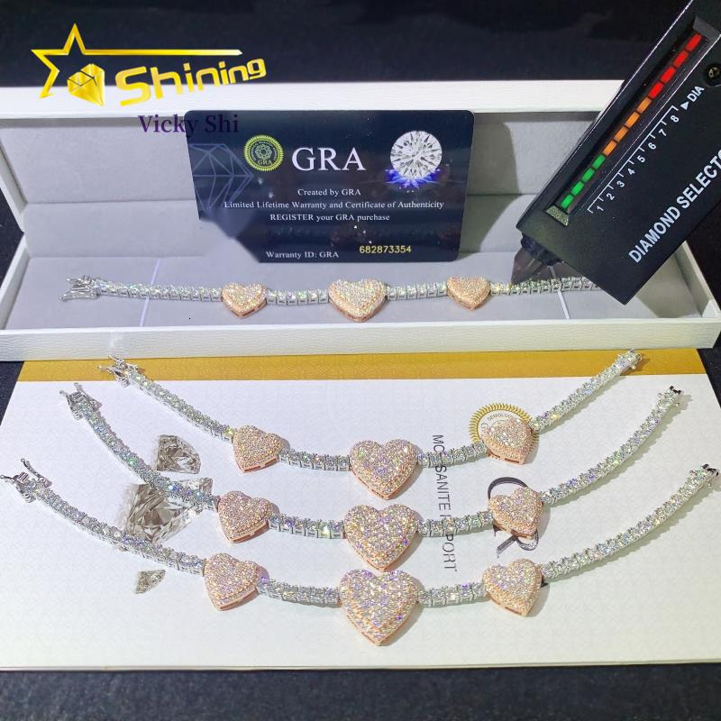 Shining Factory Price 925 Silver 3mm Moissanite Tennis Bracelet Custom Hip Hop Moissanite Tennis Chain Fine Jewelry