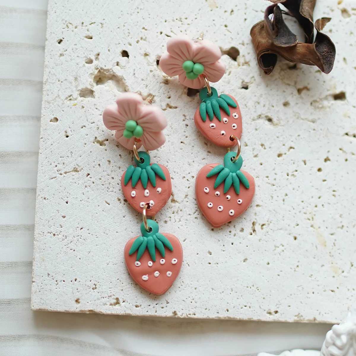 Trendy Fashion Cute Flower Fruit Dangle Handmade Polymer Clay Earrings For Womens Accessories Layer Drop Jewelry Gifts Summer H260403