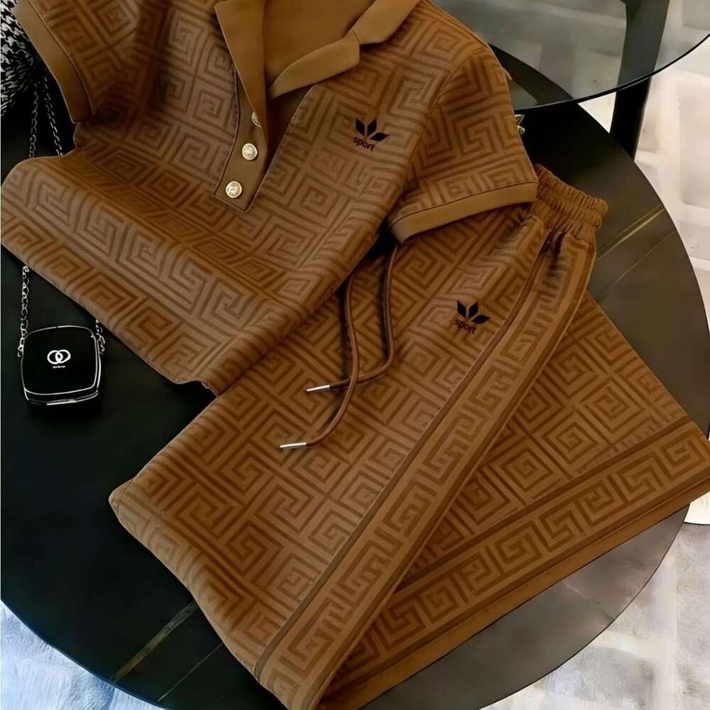 Men's Half Button Short Sleeve Polo Shirt And Long Pants Set Casual Fashion Suit Men's Trendy Outfit For Everyday Outings And Weekend Events - view 7