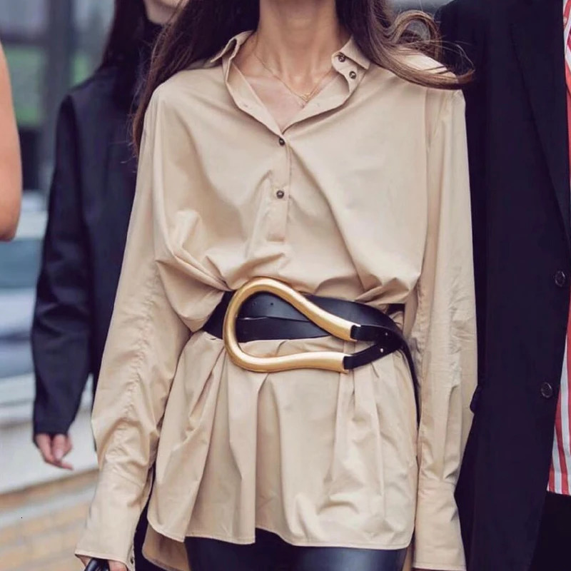 Genuine Leather double Belts Metal U Buckle belt women girls retro vintage large belt for coat jeans black white 260403