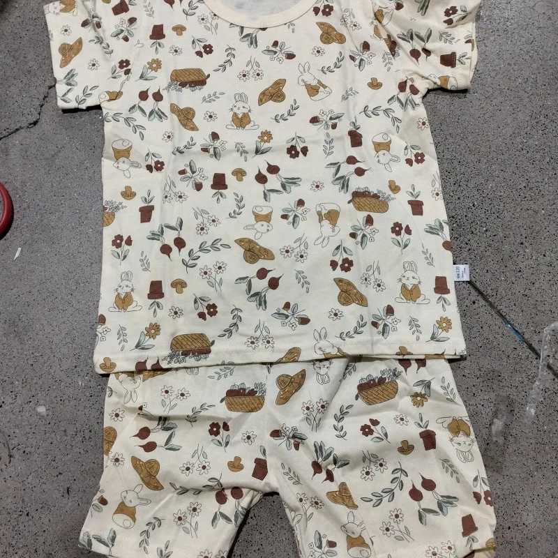 Summer Korean Nordic Style 0-5Y Kids Pajama Set Cotton Animal Print Pure Cotton Baby Girl Boy Sleeping Suit Casual Loose Clothes H260403