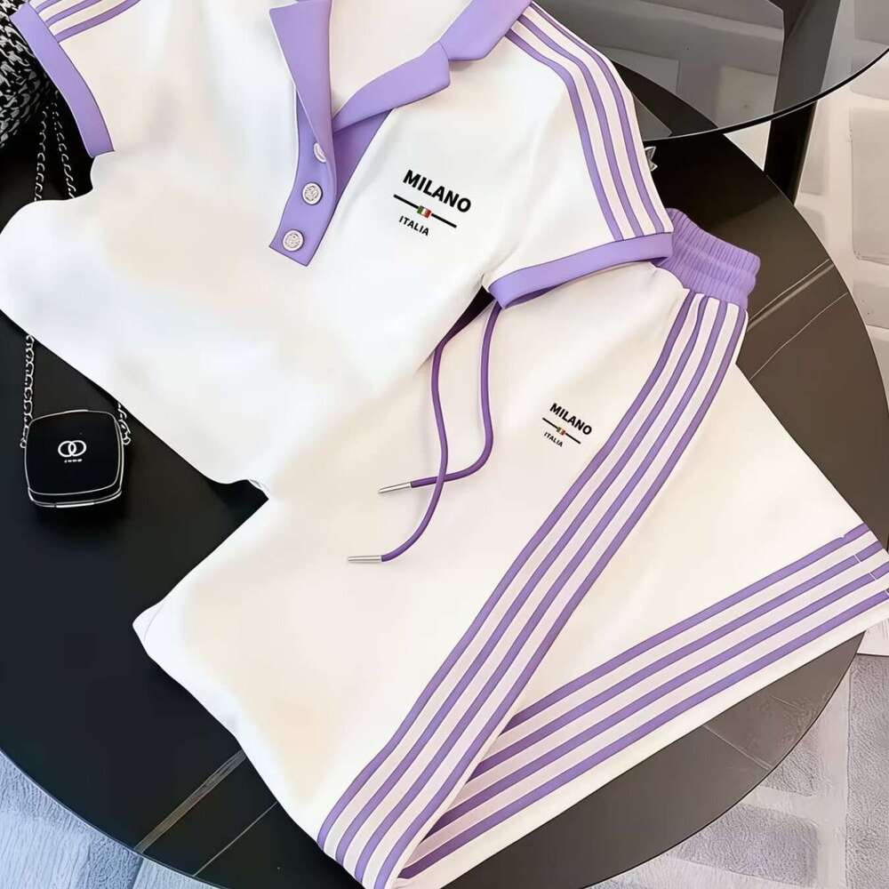 New European And American Fashion Trend Casual Half-Button POLO Shirt Short-Sleeve Long Pants Set Luanyun