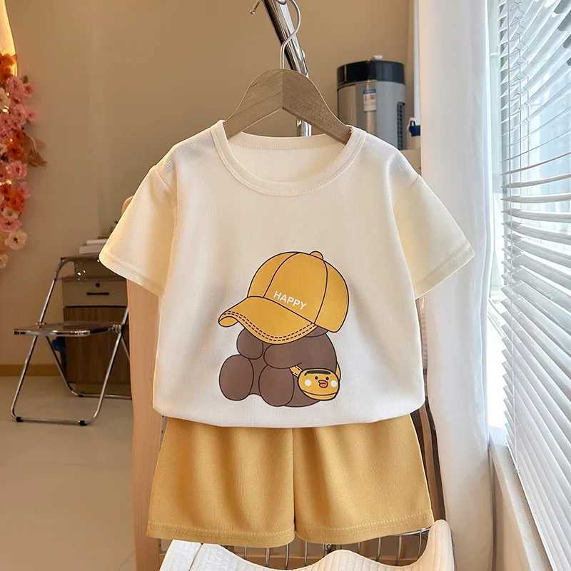 Child Short Sleeve Suits Boys And Girls Casual Tshirt Shorts 2pcs Round Neck Tees Solid Color Shorts Toddler New Costume Sets H260403