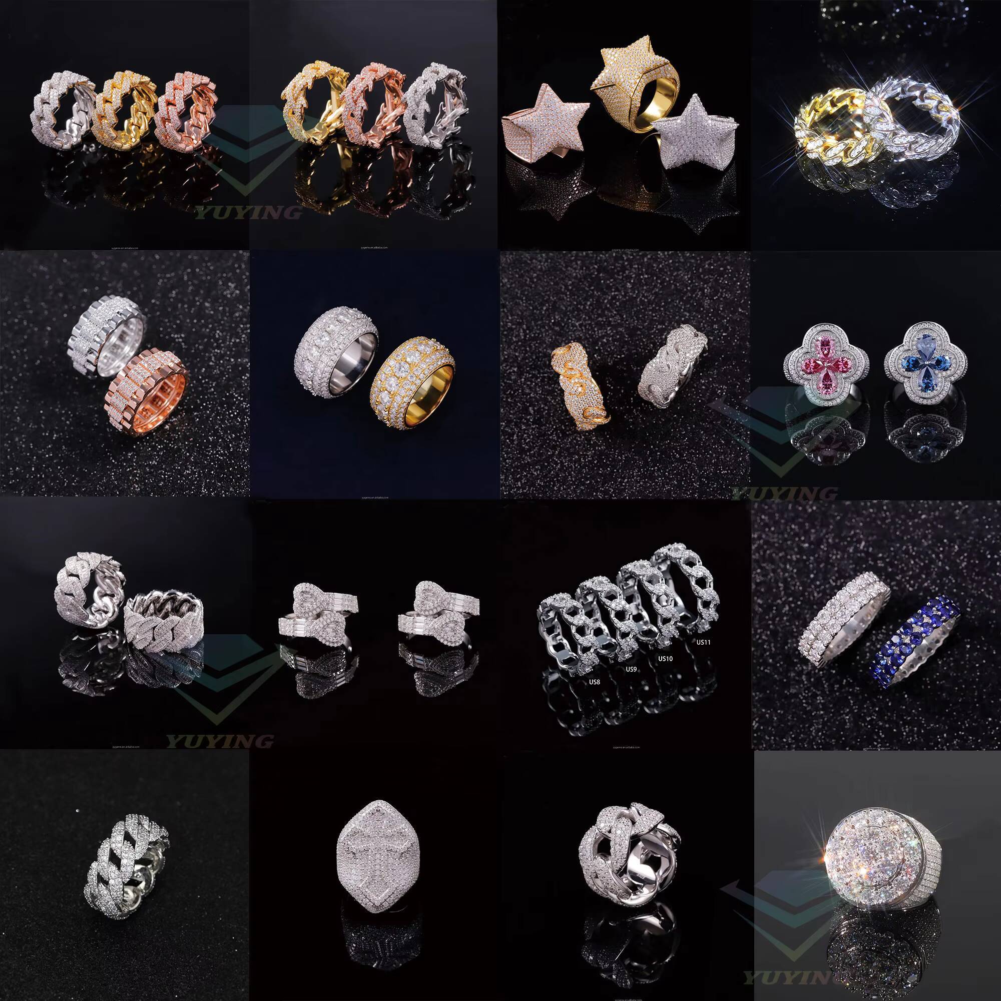 Fashion Hip Hop Fine Jewelry Full Iced Out Gold Plated 925 Sterling Silver Men Women VVS Moissanite Diamond Star Ring