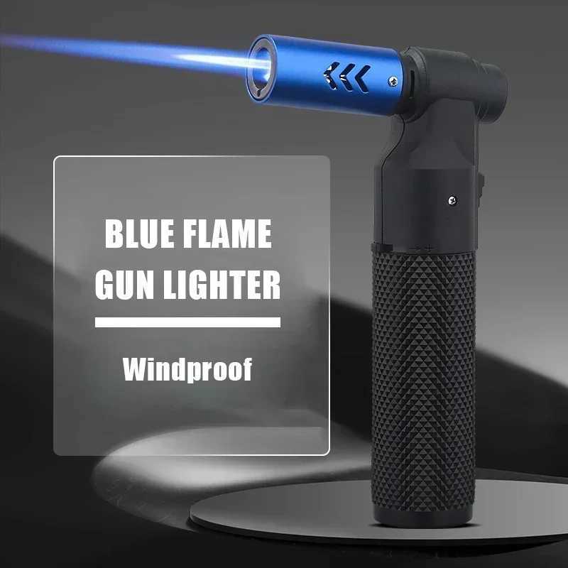 HS Metal Butane Torch Lighter, Jet Flame Butane Lighter with Auto-Extinguish Safety, Black Textured Handle, Over 10,000 Ignitions - view 3