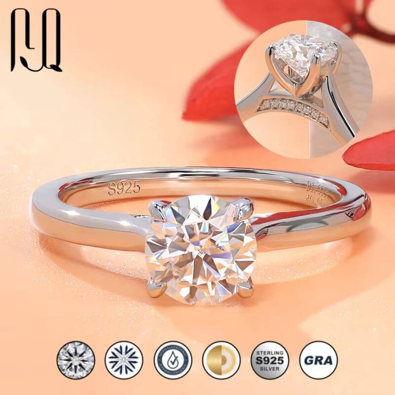 1Ct Classic Four Prong Moissanite Engagement Ring for Women in 925 Sterling Silver Platinum Plated Wholesale