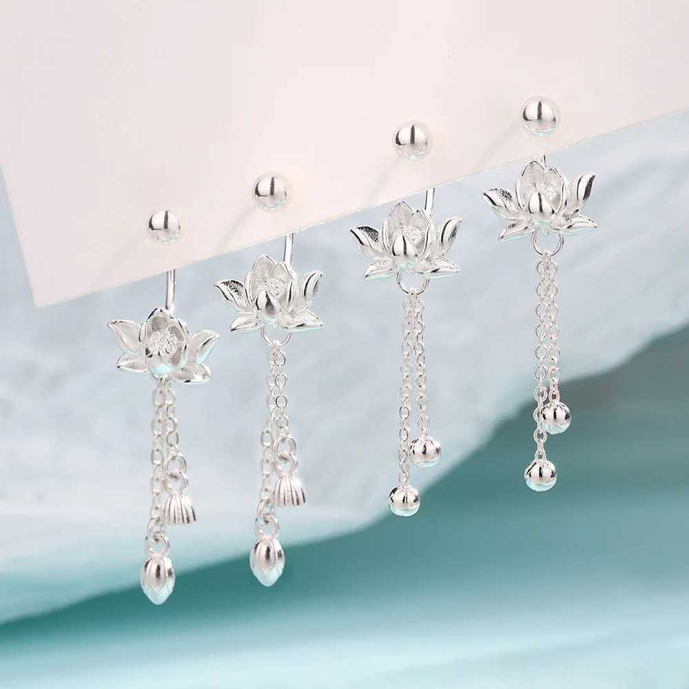 925 Sterling Silver Vintage Lotus Earrings Cute Sweet Irregular Earrings Fashion Jewelry Gift H260403
