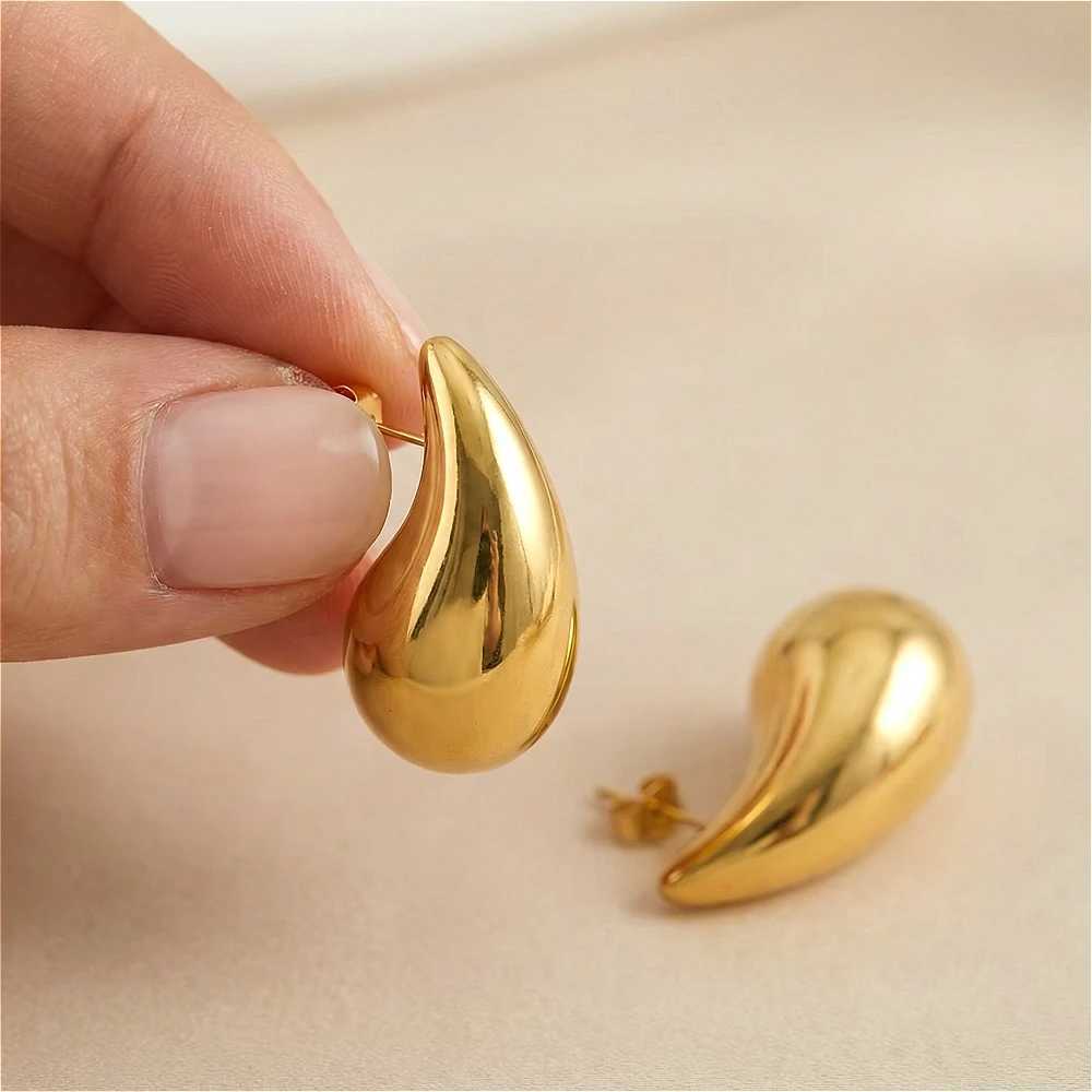 10-31mm Stainless Steel Vintage Chunky Water Drop Earrings For Women Gold Plated Thick Earring Statement Wedding Jewelry Gifts H260403