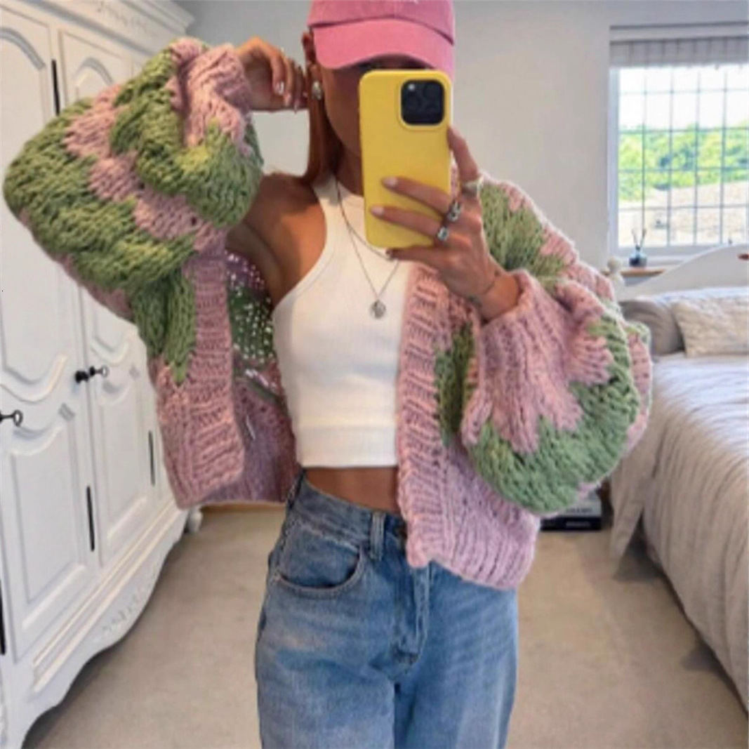 Imcute Women Oversized Cardigan Sweaters Color Block Long Sleeve Chunky Knit Sweaters Coat Y2K Open Front Colorful Cardigans 250903
