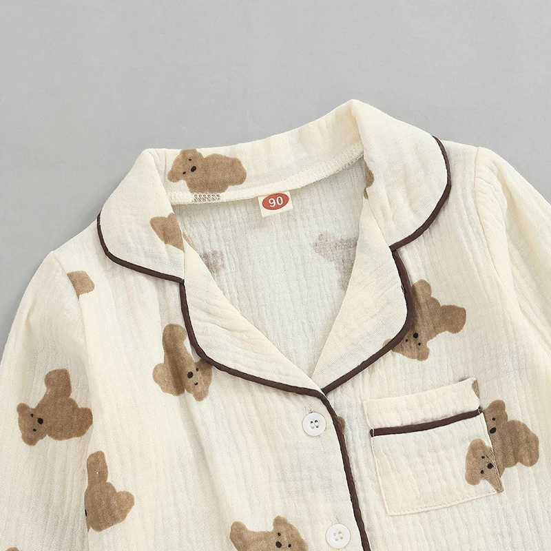 1-6Y Kids Pajama Sets Baby Boys Grils Sleepwear Bear Printed Long Sleeve Lapel Tops Long Pants Children Pajama Nighwear H260403