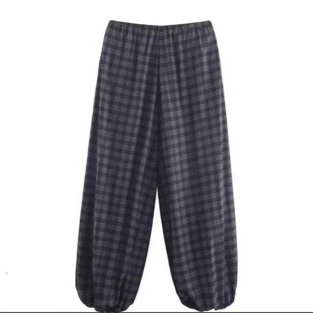 Womens Fashion Versatile Long Pants Spring Casual Loose Plaid Drawstring Balloon Bottom High Street High-Waist Lantern TrousersT260403