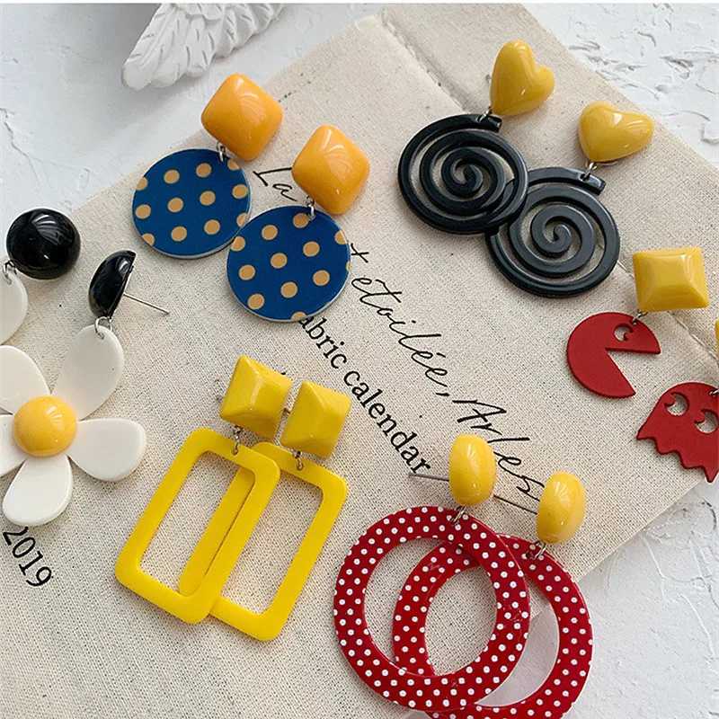 Statement Lovely Acrylic Flower Drop Earrings For Women Bohemian Korean Big Geometric Round Square Long Dangle Earring Jewelry H260403