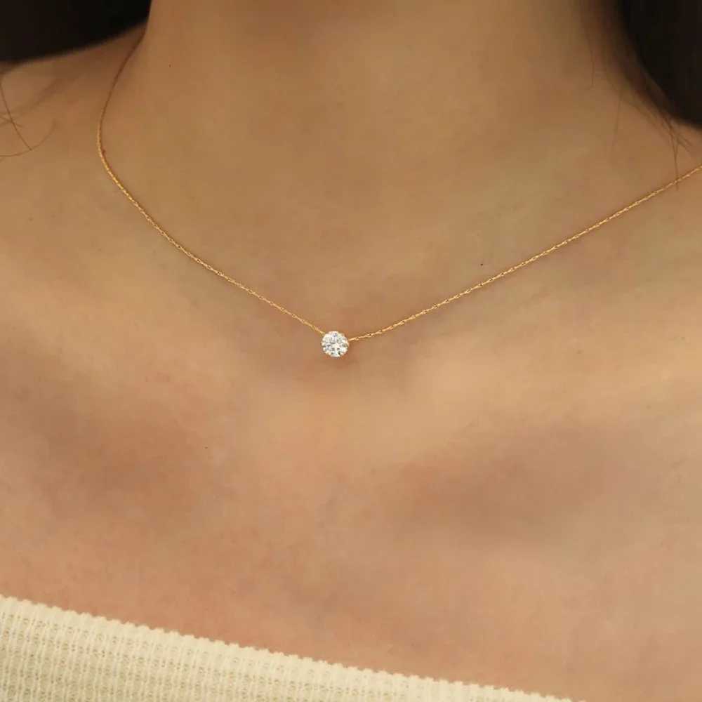 Stainless Steel Gold Plated Dainty Minimalist Zircon Charm Anti Tarnish Chain Round Clear Cz Stone Necklace for Women Jewelry H260403