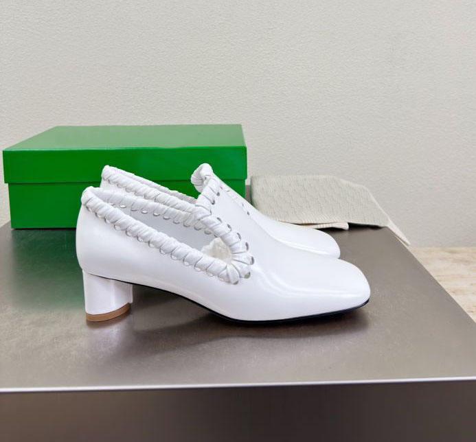 High quality genuine cowhide women's designer formal shoes fashionable woven thick high heels 4cm runway party wedding shoes 35-42