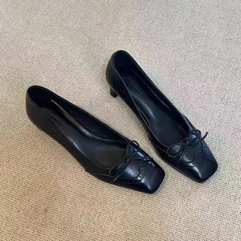 Spring and Autumn Round Head Leather Low Heel Bow Shallow Mouth Comfortable Fashion Ballet Shoes Simple Fashion Womens Shoes 260402 - view 5