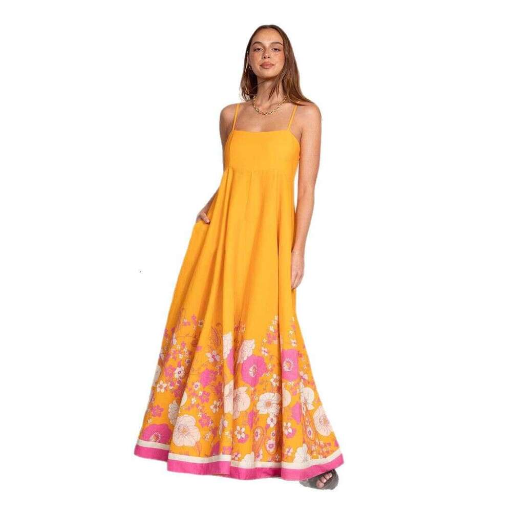 European And American Foreign Trade Women's New Long Seaside Vacation Style Sexy Strap Printed Dress For Women Luanyun