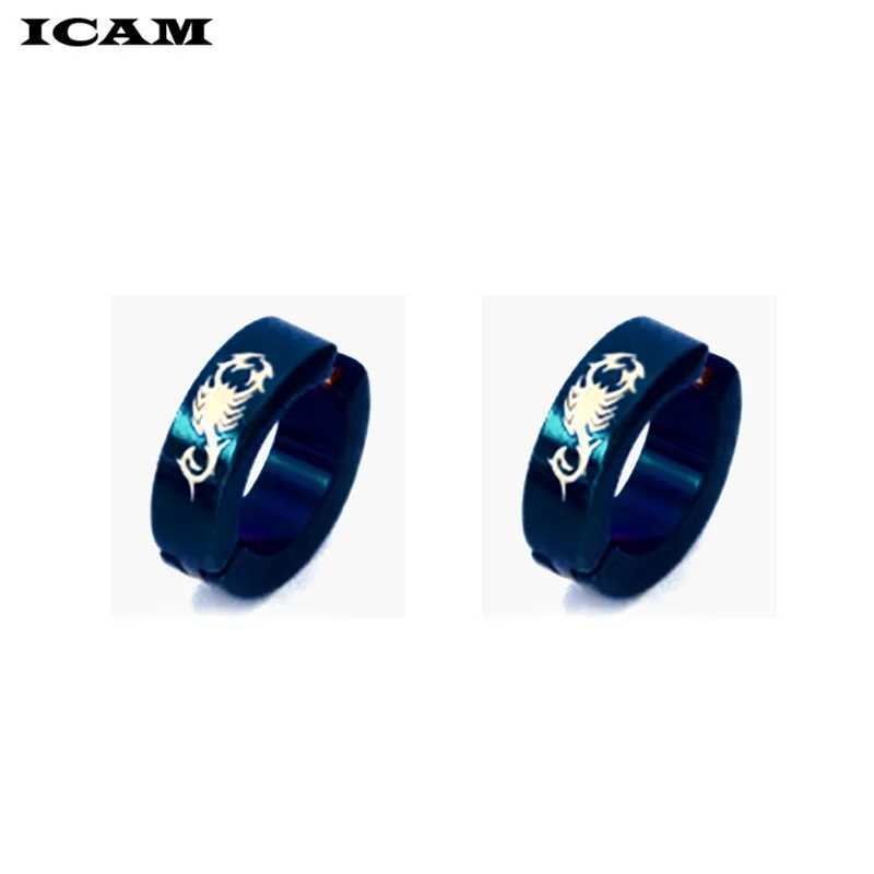 ICAM 2018 New 1Pair Cool Punk Mens Stainless Steel Punk Earring no Piercing Round Stud Earings Men Fashion Jewelry Ear Studs H260403