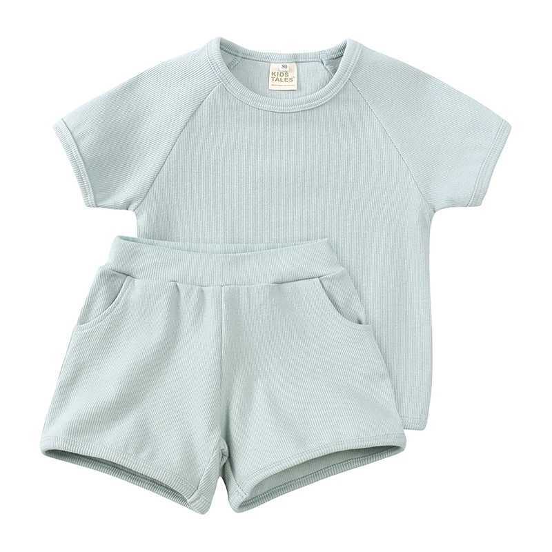 2026 Kids Summer Outfits Solid Cotton Short T-shirt Shorts Baby Casual Breathable Suit Cute Korean Boy Girls Lounge Pyjamas H260403