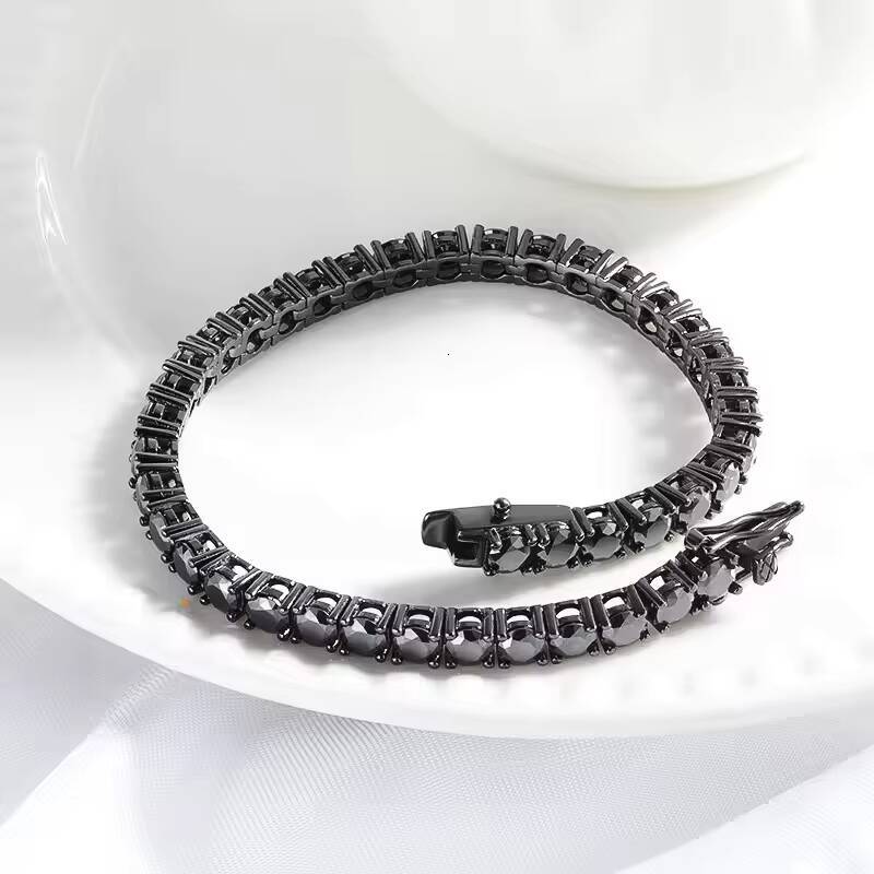 PYQ 3/4/5mm Black Moissanite Tennis Chains Hip Hop Jewelry 925 Sterling Silver Moissanite Bracelet with Black Rhodium Plated