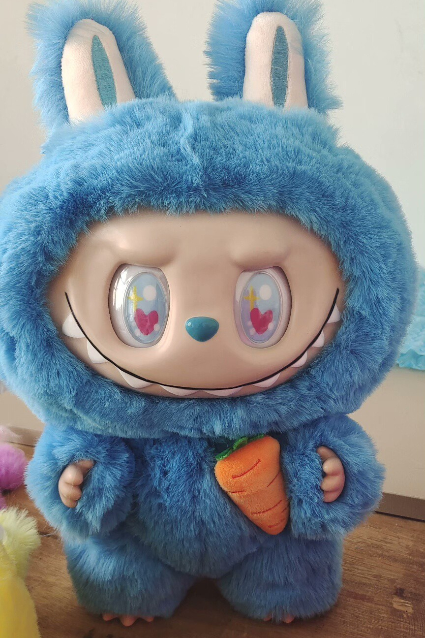Pink Labubu ZIMOMO Plush Doll Rabbit Ear Stuffed Toy With Carrot For Collection
