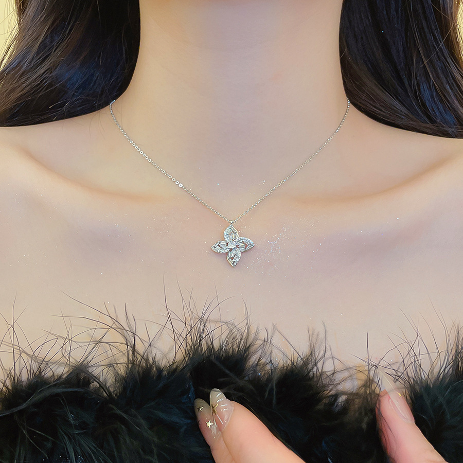 Women's Necklace with Durable Floral Zircon Pendant - Matching Studs, Sophisticated Jewelry Collection - view 4