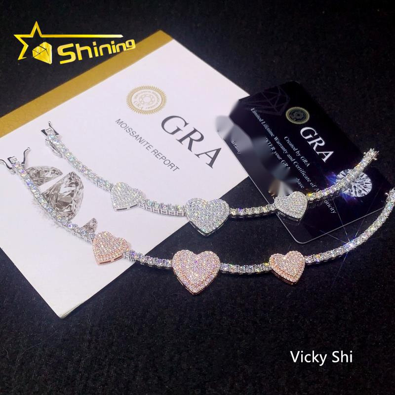 Shining Factory Price 925 Silver 3mm Moissanite Tennis Bracelet Custom Hip Hop Moissanite Tennis Chain Fine Jewelry
