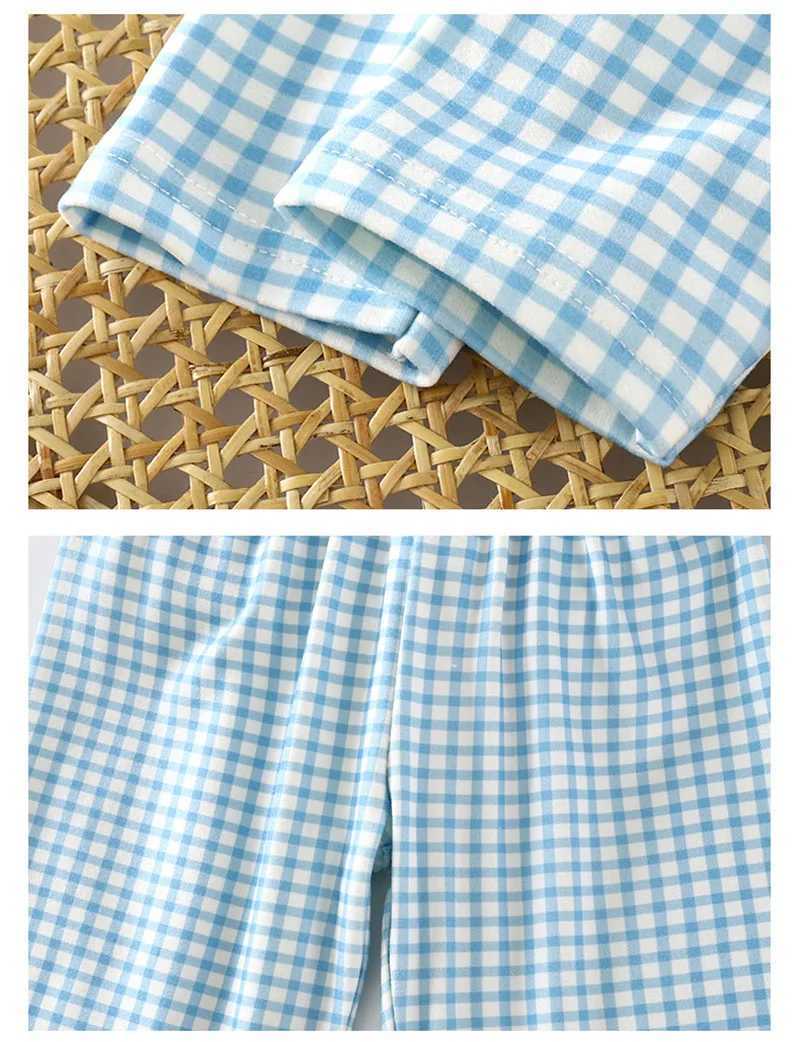 New Arrival Spring Soft Kids Girls plaid Homewear Set 1-7Y Cartoon Bear Baby Girls Sleepwear Pants Children Pajamas Suit H260403