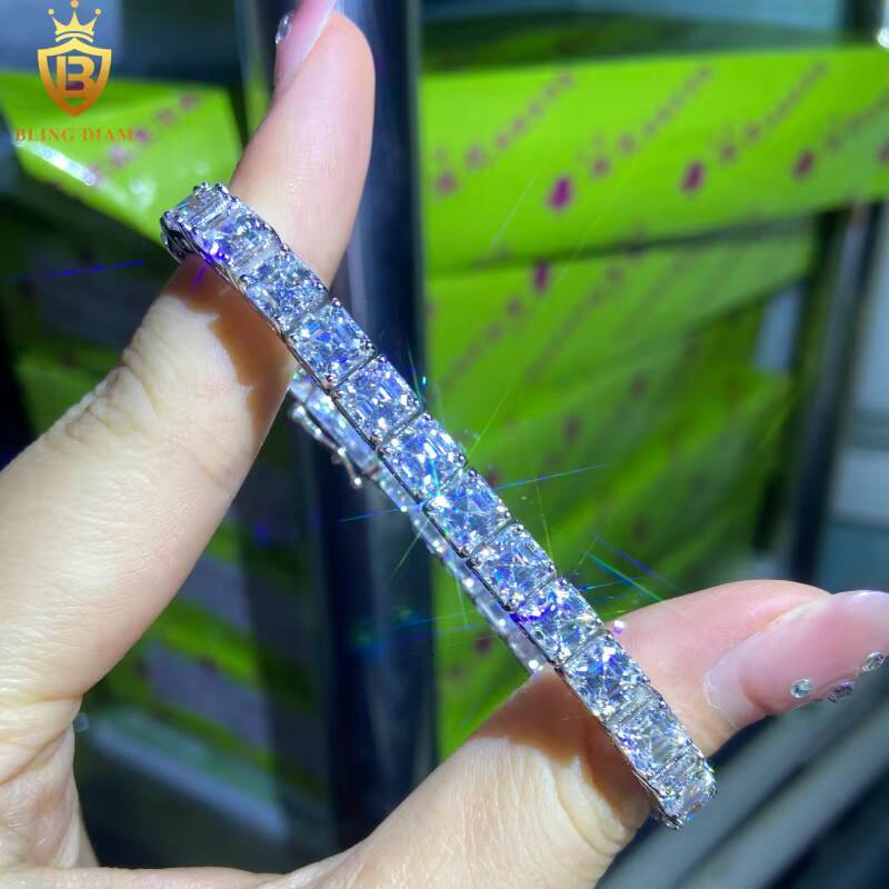 Hot Sale VVS1 Iced Out Asscher Cut 55mm Moissanite Tennis Chains Pass Diamond Test HipHop Moissanite Necklace 925 Silver GRA