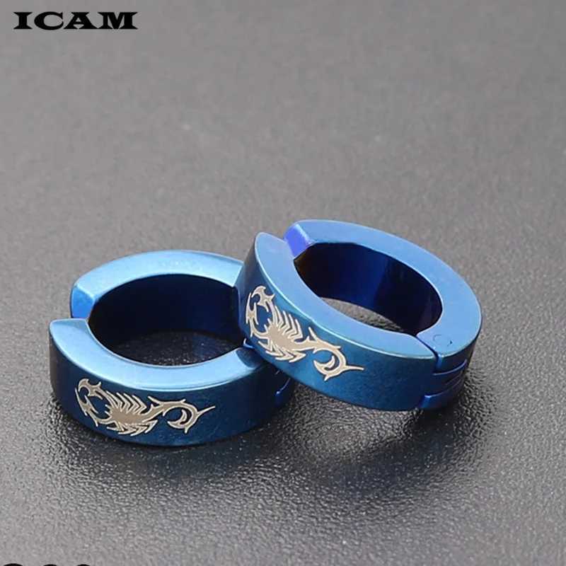 ICAM 2018 New 1Pair Cool Punk Mens Stainless Steel Punk Earring no Piercing Round Stud Earings Men Fashion Jewelry Ear Studs H260403