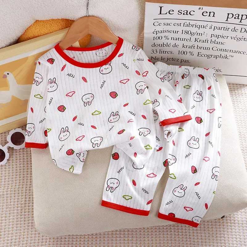 2024 New Childrens Pure Cotton Home Clothes Set Boys Girls Three-quarter Sleeve Pajamas Thin Air-conditioned Clothes H260403